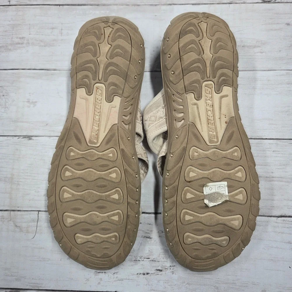 Skechers Reggae Slim Strappy Thong Sandal Women 11 Natural Beige 40798 Geometric